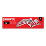 15 piece metric combination wrench set in cardboard box.