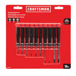 10 piece Precision Bi Material ScrewDriver Set in carded blister packaging.