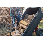 17 cubic foot poly cart being used to carry wood.