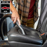 Man using CRAFTSMAN Vac with Fine Dust Filter, Hose and Car Nozzle to clean seat inside car