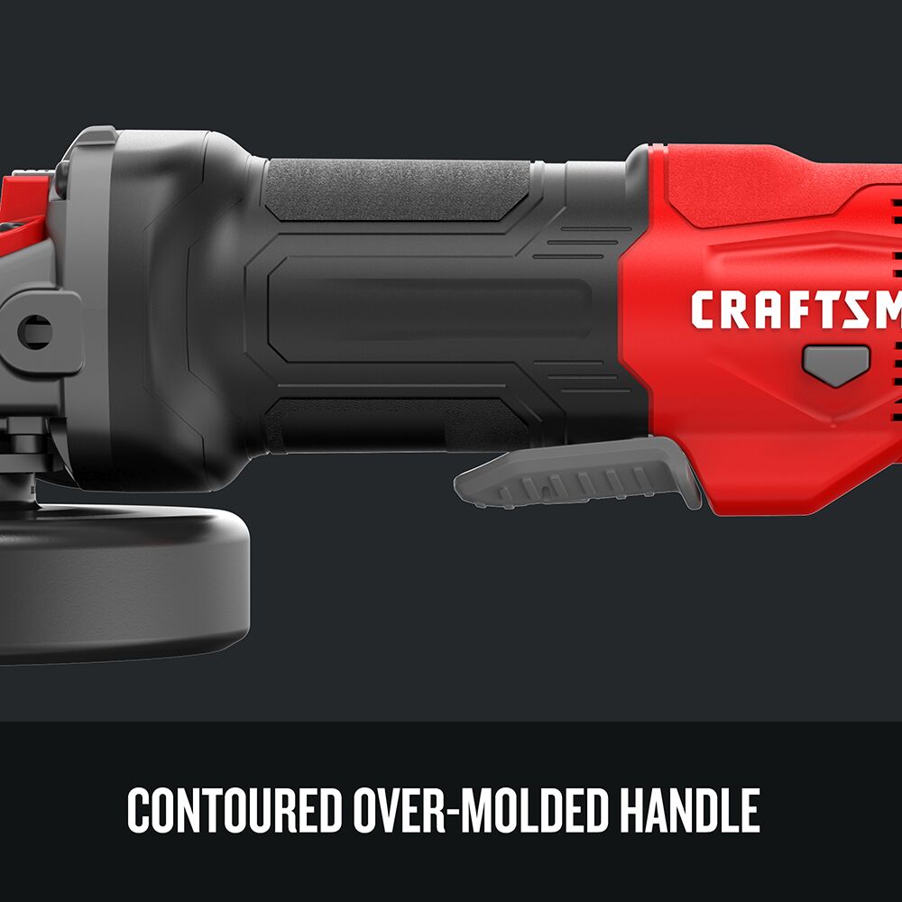 Graphic of CRAFTSMAN Angle Grinder highlighting product features