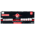 Half inch drive S A E 6 point socket set 13 piece in cardboard packaging.