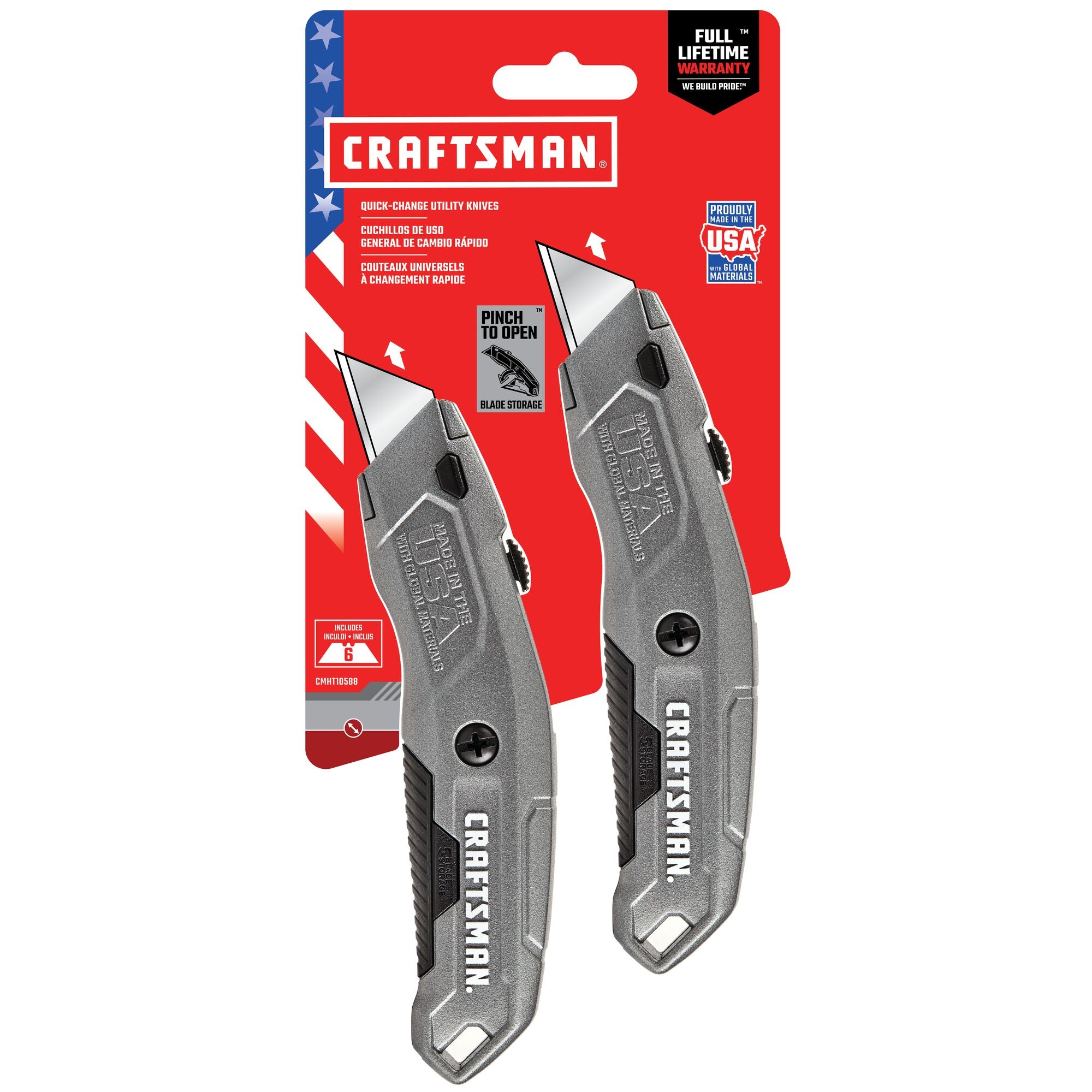 2 pack quick change utility knife in plastic packaging.