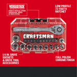CRAFTSMAN Low Profile 24 piece 1/4 inch drive SAE NANO MECHANICS TOOL SET with features and benefits highlighted