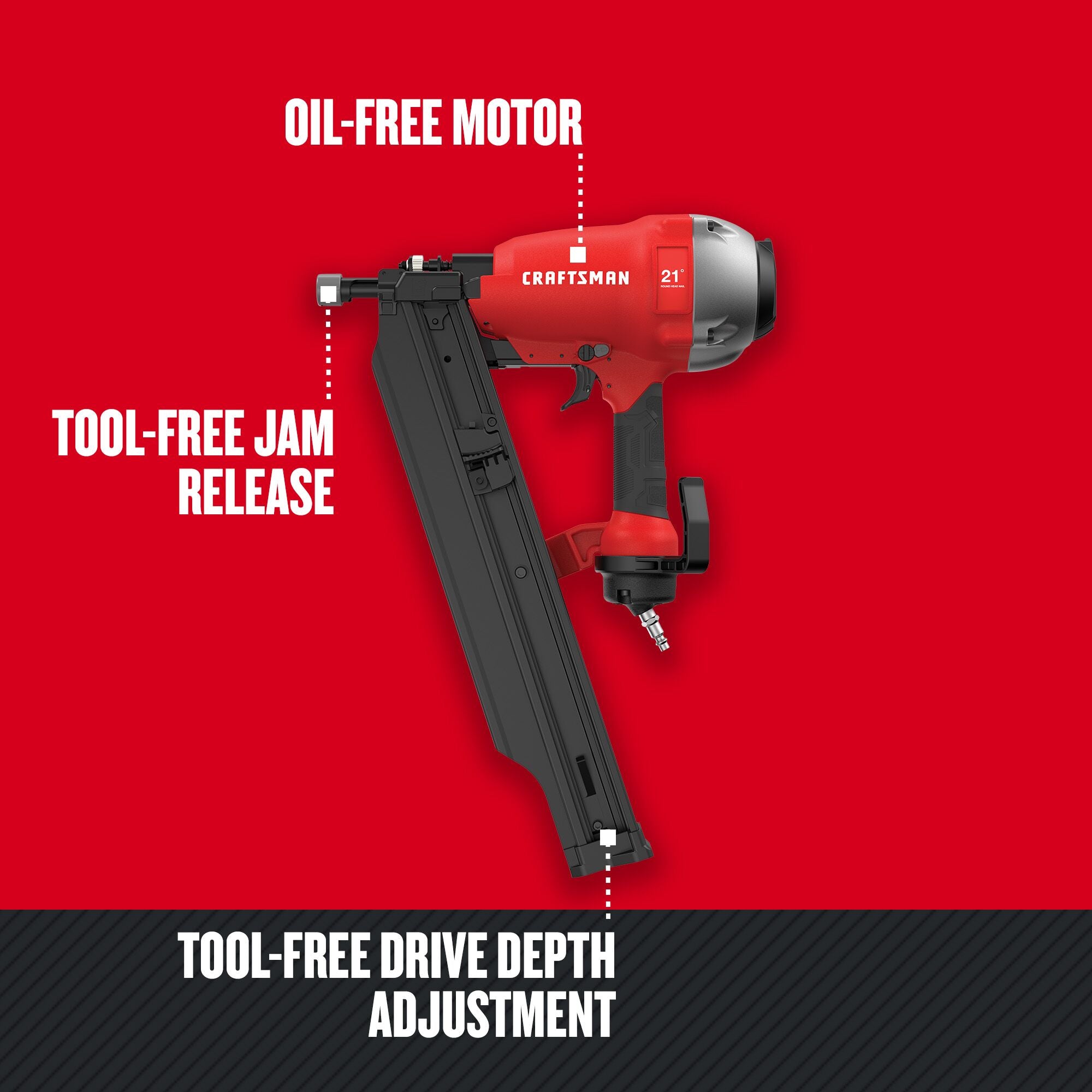 Graphic of CRAFTSMAN Nailer: Framing highlighting product features