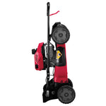 Profile of 21 inch 149 c c front wheel drive self propelled lawn mower.