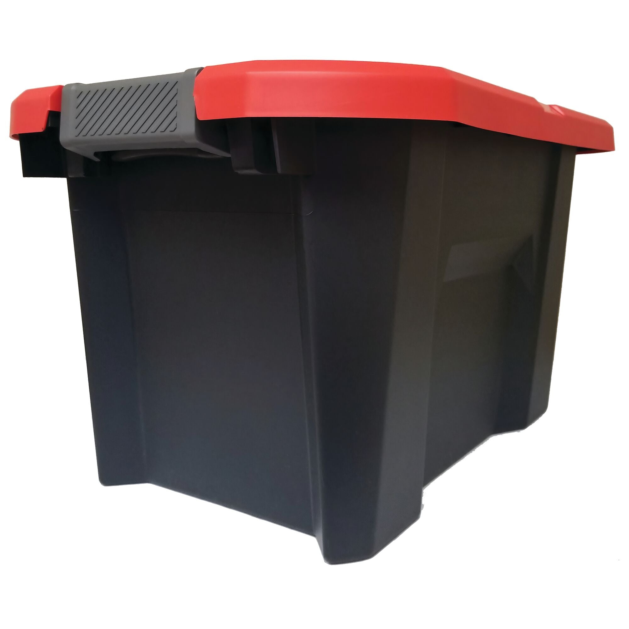 Right profile of 10 Gallon latching tote.