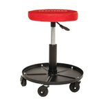 Overhead view of Adjustable rolling shop stool.