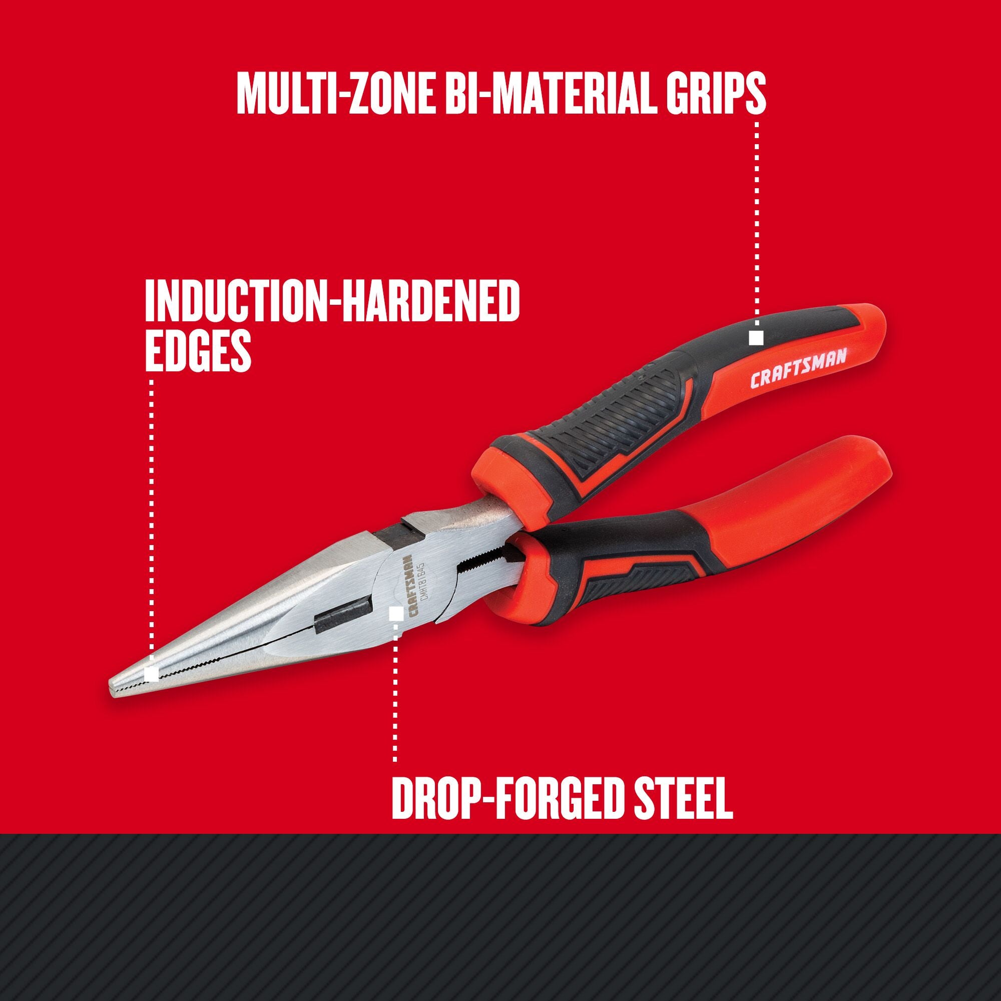 Graphic of CRAFTSMAN Pliers: Long Nose highlighting product features