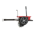 100 pounds aerator drop spreader combo attached to lawn mower.