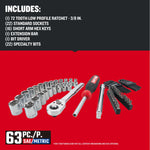 CRAFTSMAN Low Profile 63 piece Mechanics Tool Set with contents list