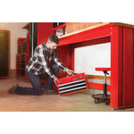 Portable 20.5 Inch ball bearing 3 drawer steel lockable tool box with lid open.