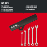 View of Craftsman 12 pt. Metric Ratchet Wrench Set 6 pc. showing ratchet wrenches and soft wrench roll