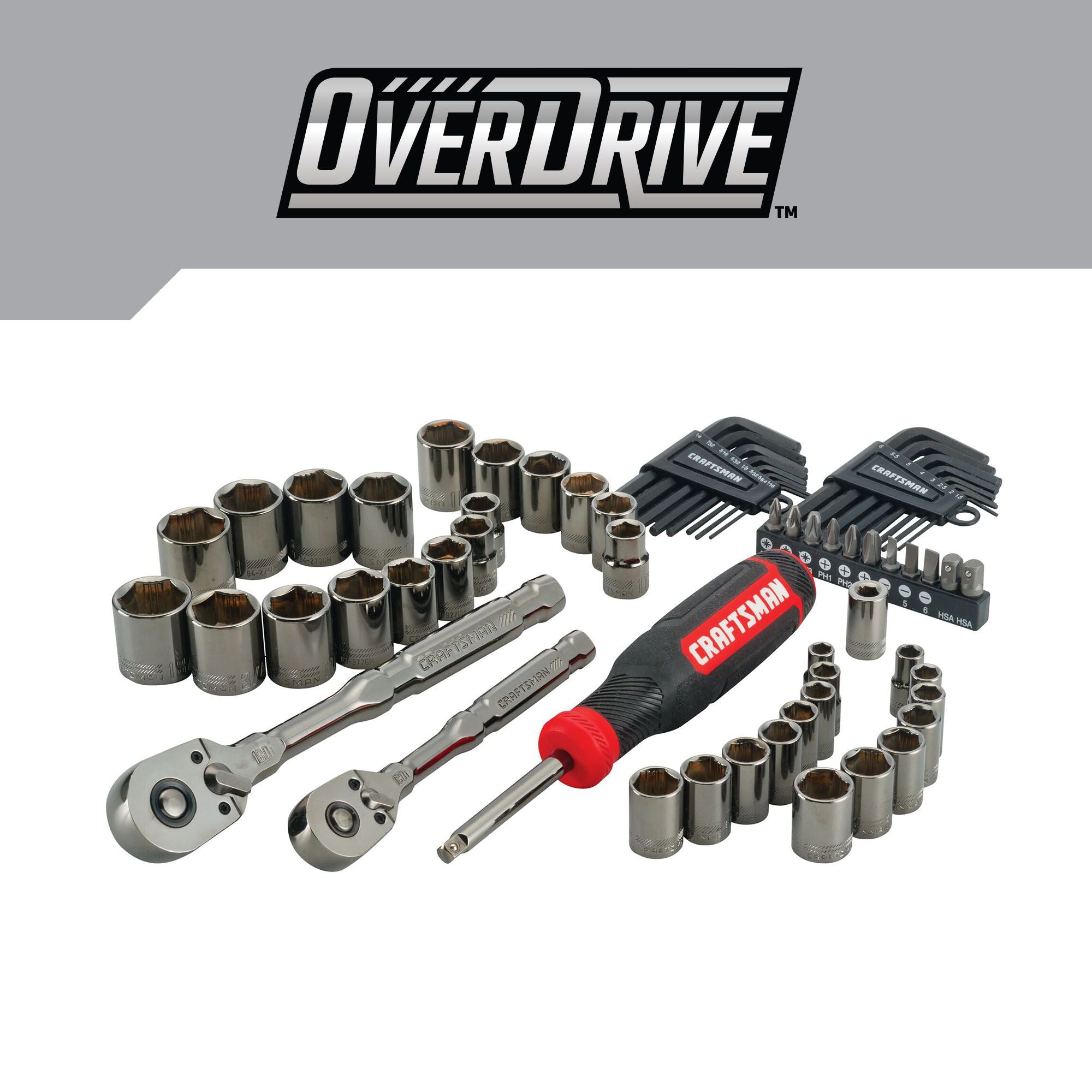 CRAFTSMAN OVERDRIVE 64 PIECE MECHANICS TOOL SET product on white background