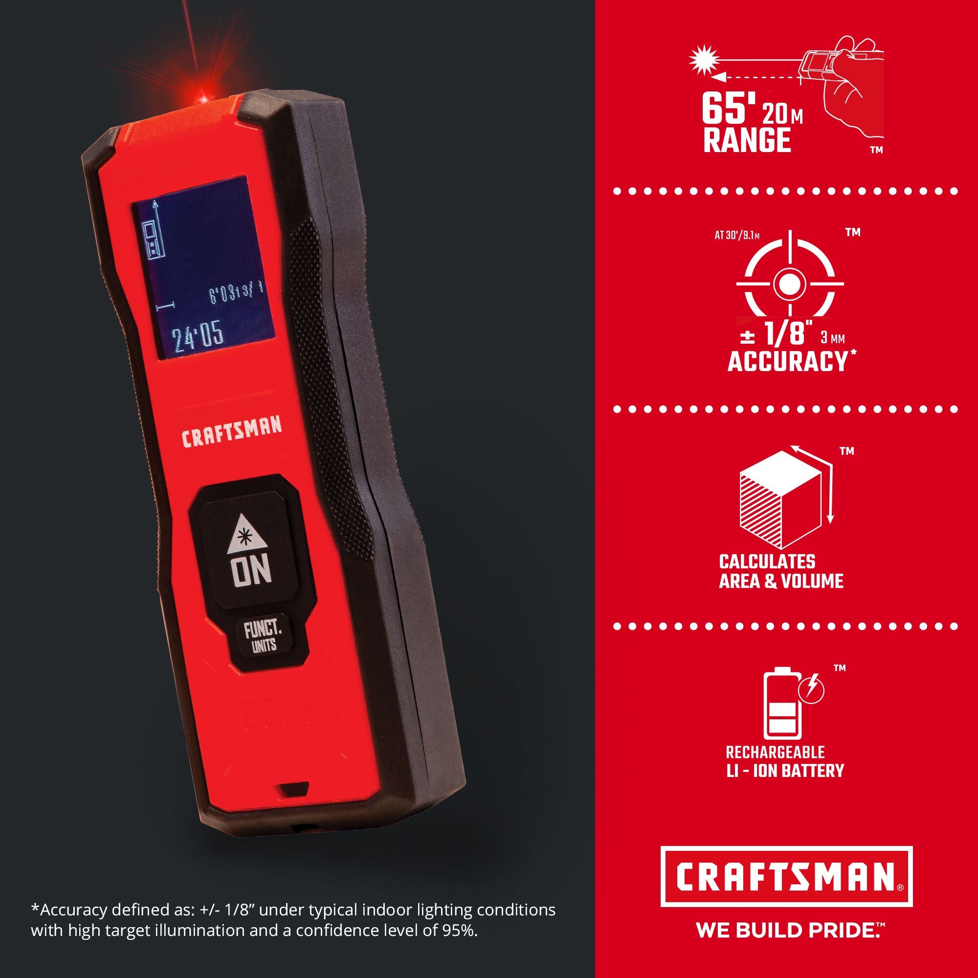 Distance Meter/ Laser Measure Tool, 65-Foot Range