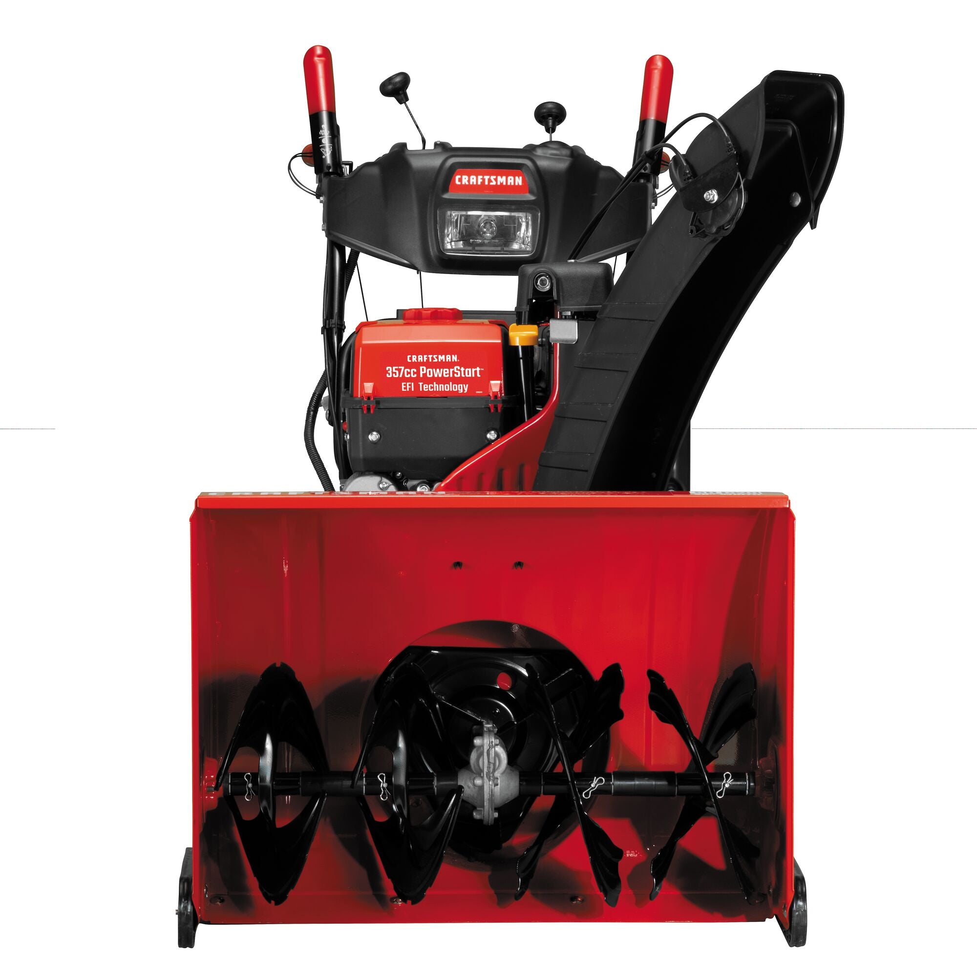 Profile of 28 inch 357CC two stage self propelled gas snow blower with E F I and E G O V engine.