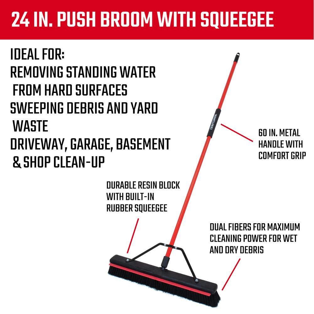 24-in Push Broom With Built-in Squeegee