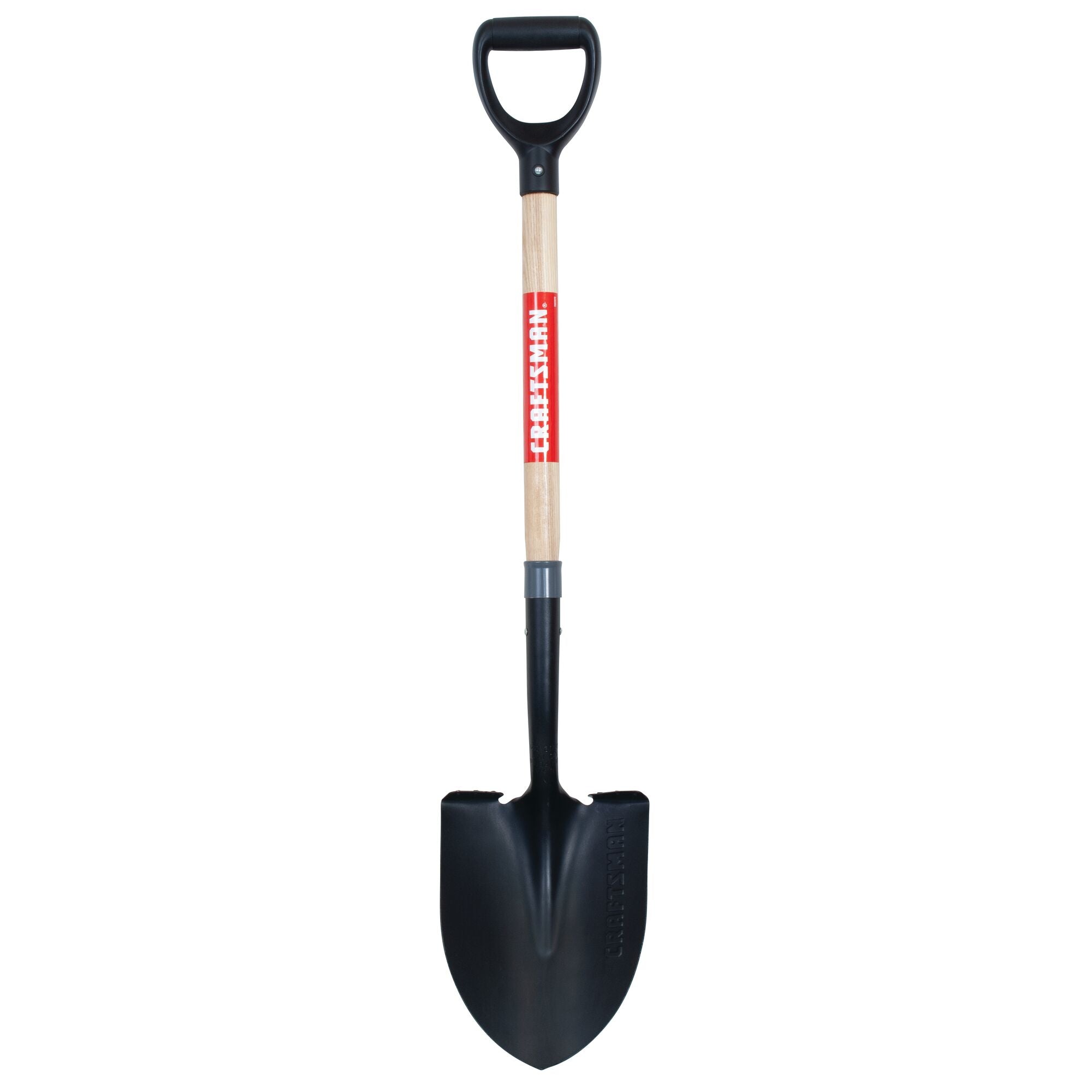 Profile of wood handle digging shovel.