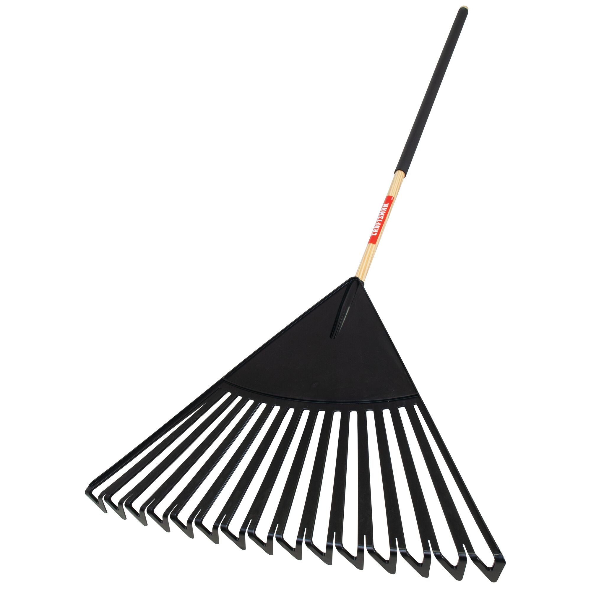 Right profile of wood handle 30 inch leaf rake.