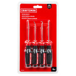 4 piece Precision Hook Bi Material ScrewDriver Set in carded blister packaging.