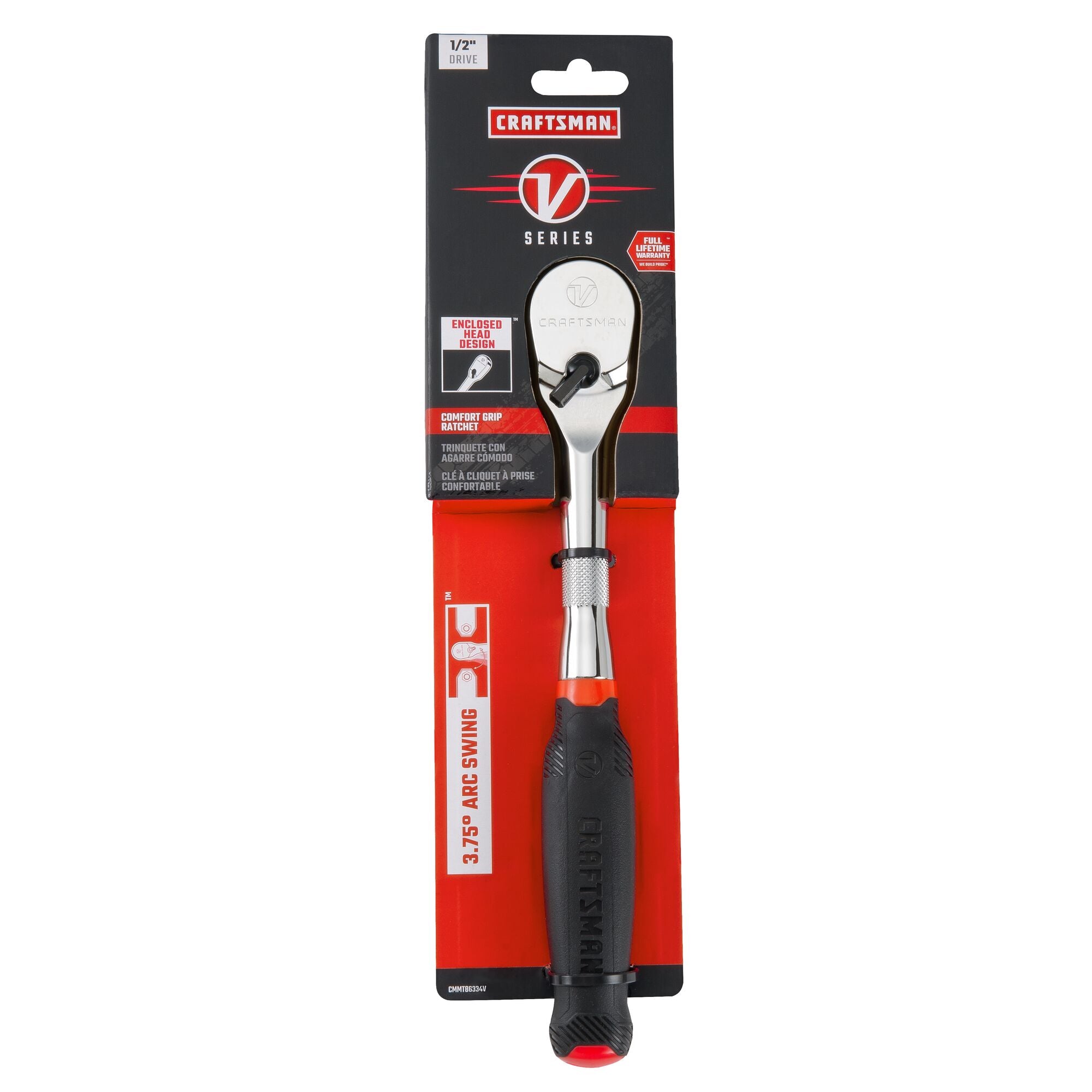 V series half inch drive comfort grip ratchet in packaging.