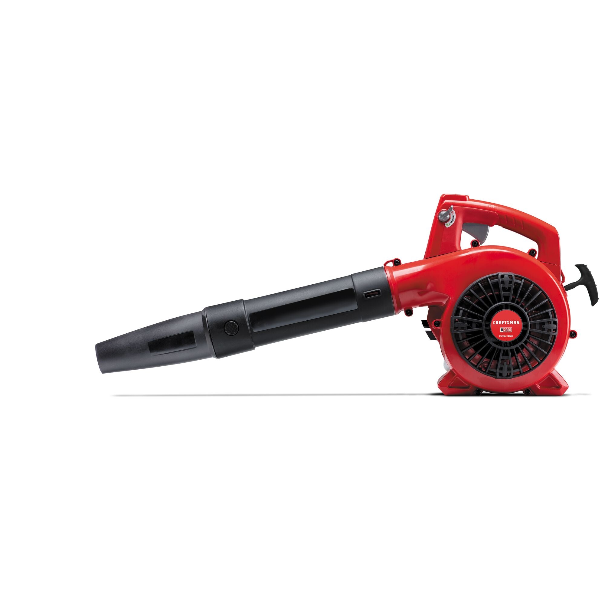 Right profile of 25 C C 2 cycle gas leaf blower.