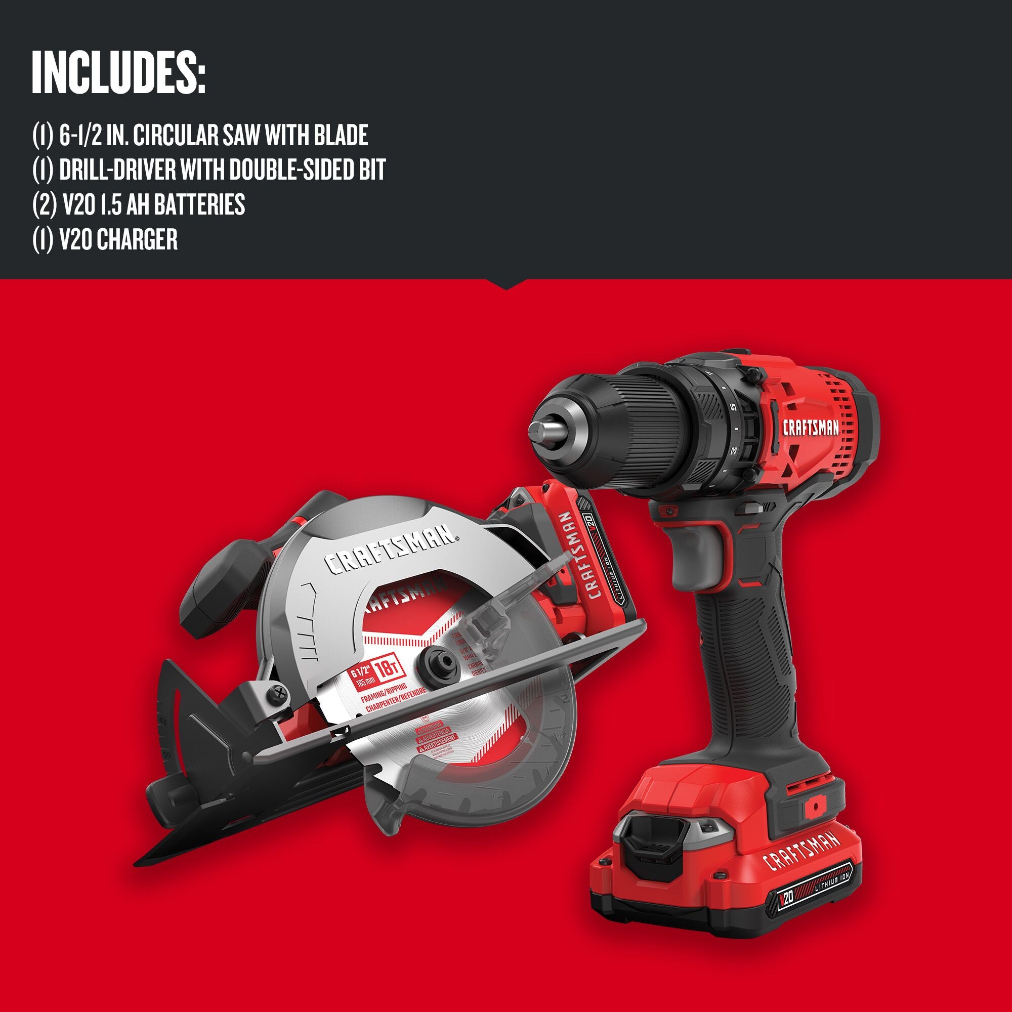 Graphic of CRAFTSMAN Combo Kits: Power Tools highlighting product features