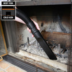 Homeowner vacuuming cold ash from fireplace to trap fine dust in CRAFTSMAN wet/dry shop vacuum
