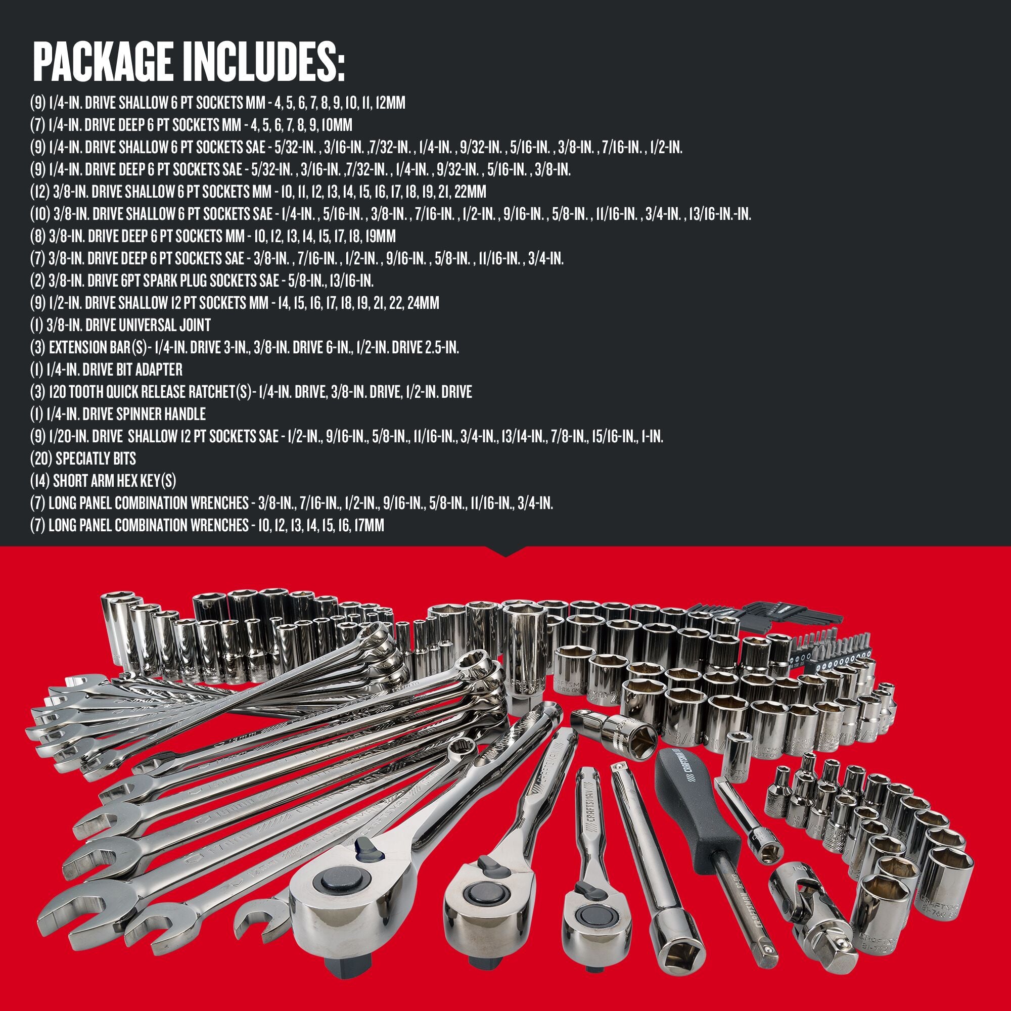 Graphic of CRAFTSMAN Mechanics Tool Set highlighting product features