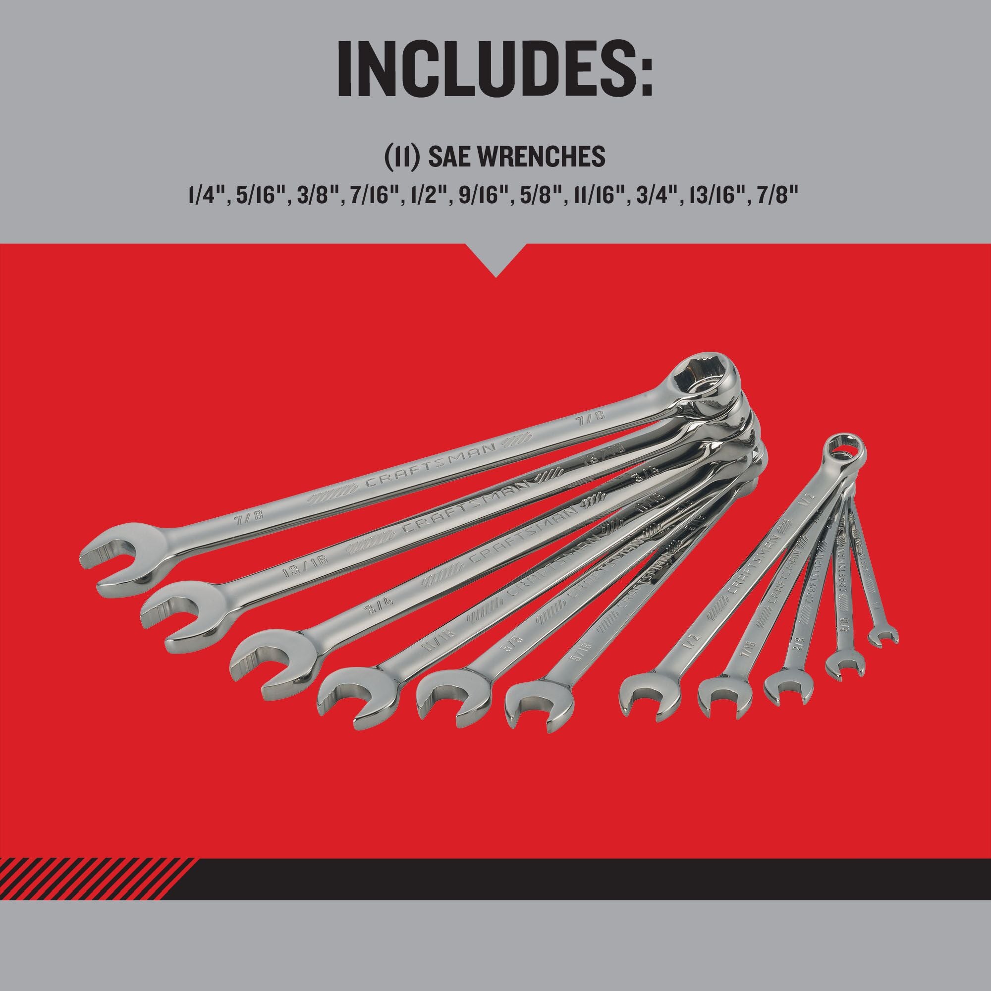 CRAFTSMAN OVERDRIVE 11 PIECE WRENCH SET contents description