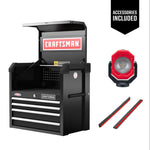 One black CRAFTSMAN 26 inch Wide 4-Drawer Tool Chest with one Pivot Light and two Magnetic Drawer Dividers included