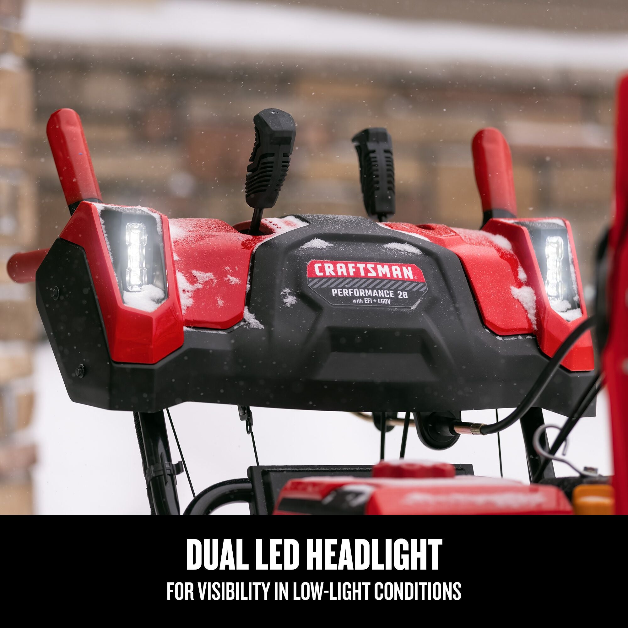 CRAFTSMAN 28-in. 357-cc Two-Stage Gas Snow Blower focused in on dual led headlight