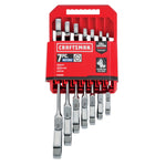 7 piece metric flex head ratchet wrench set in packaging.