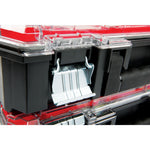 Side latch feature of Versastack organizer.