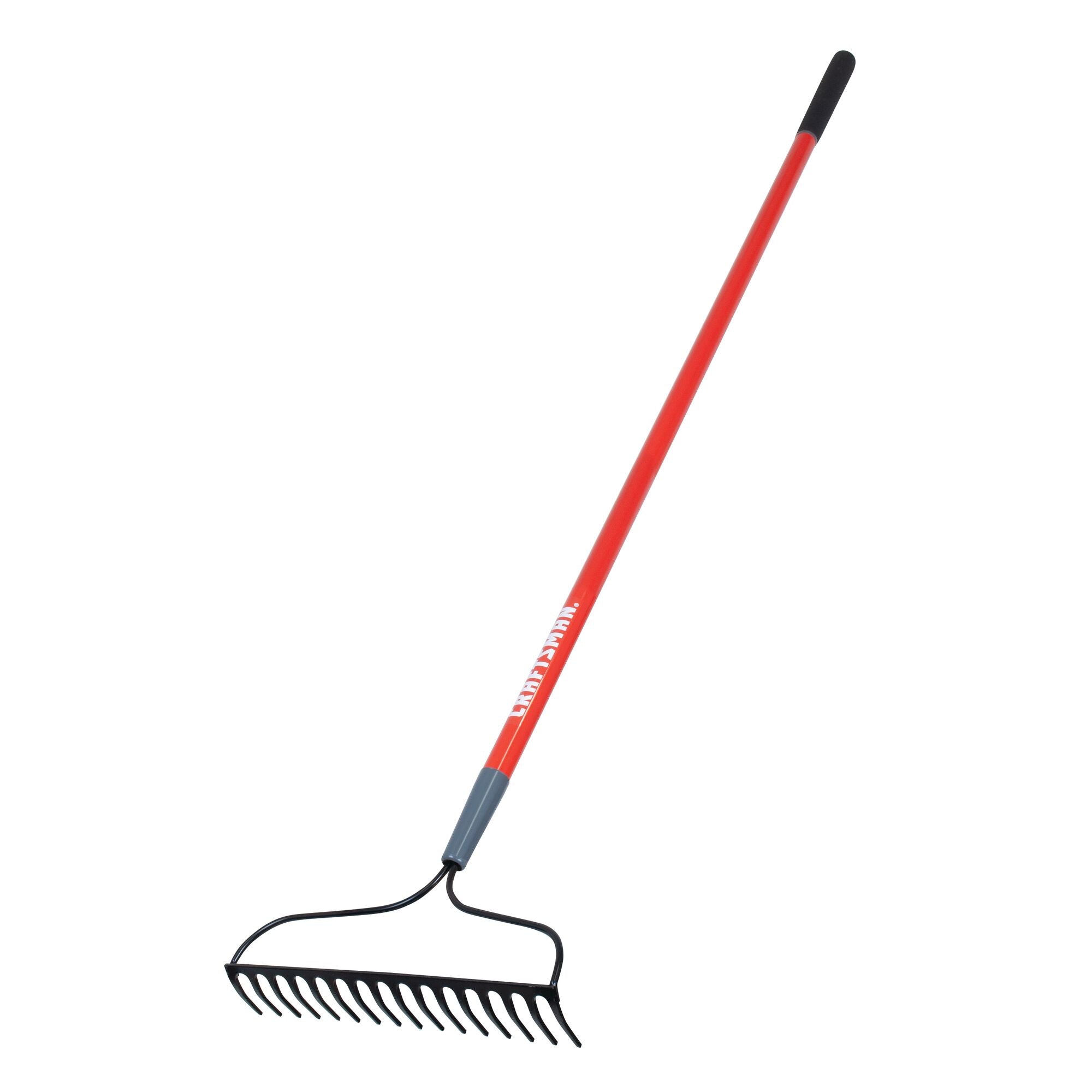 Right profile of fiberglass handle garden rake.