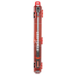 Profile of half inch. Drive digital torque wrench with packaging tag.
