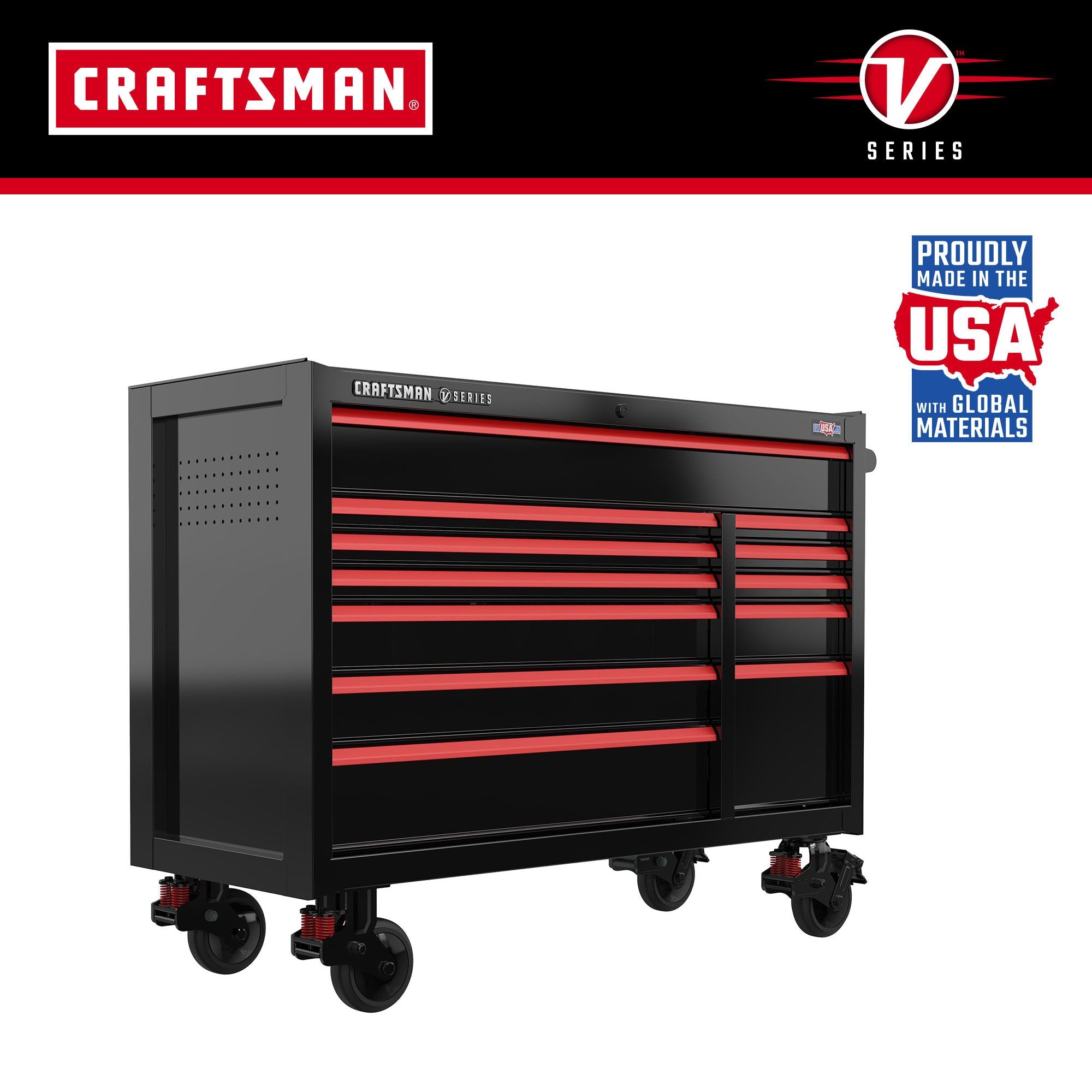 CRAFTSMAN V-Series 52-inch cabinet with V-Series and Made in the USA logos