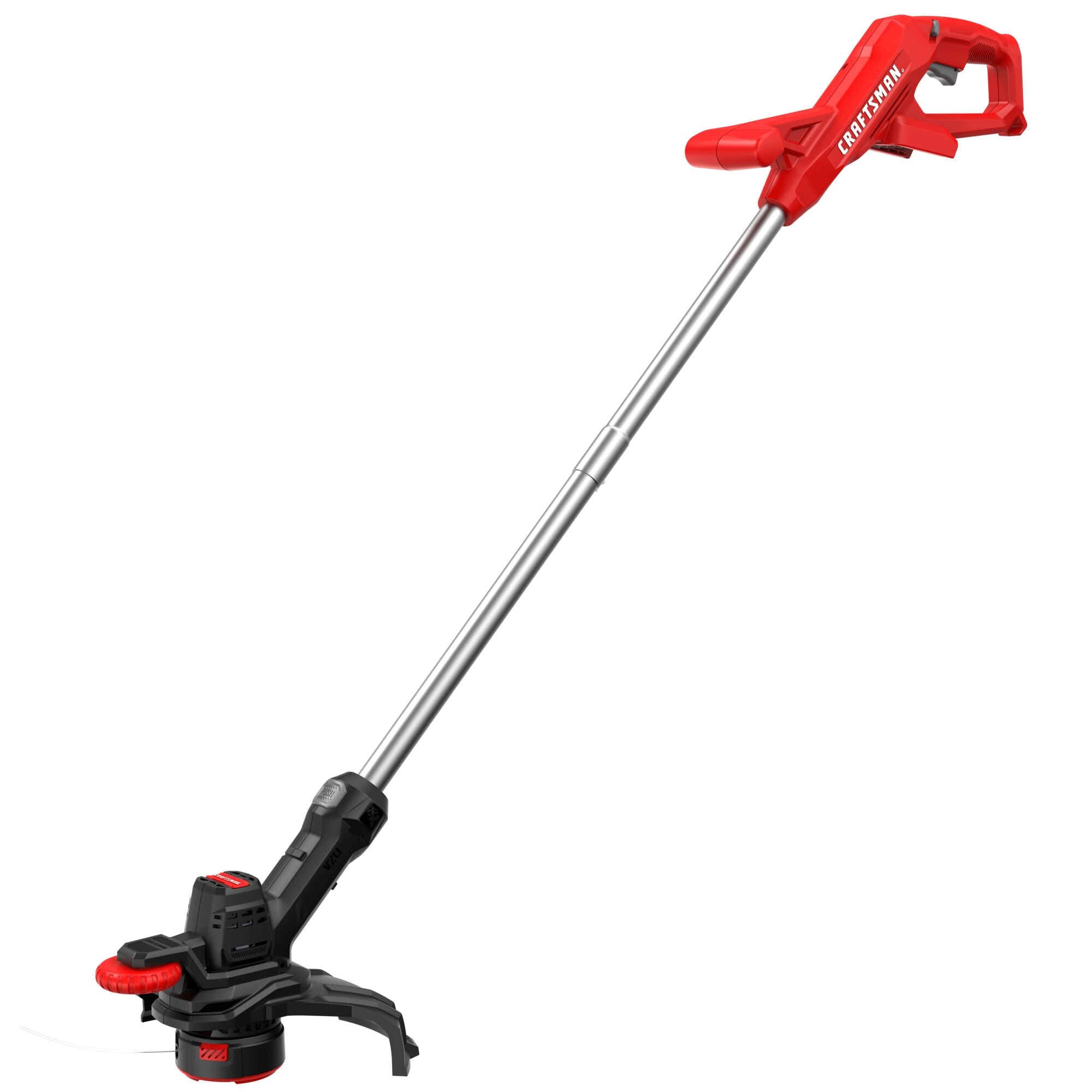 Left profile of 20 volt cordless 10 inch weedwacker string trimmer and edger.