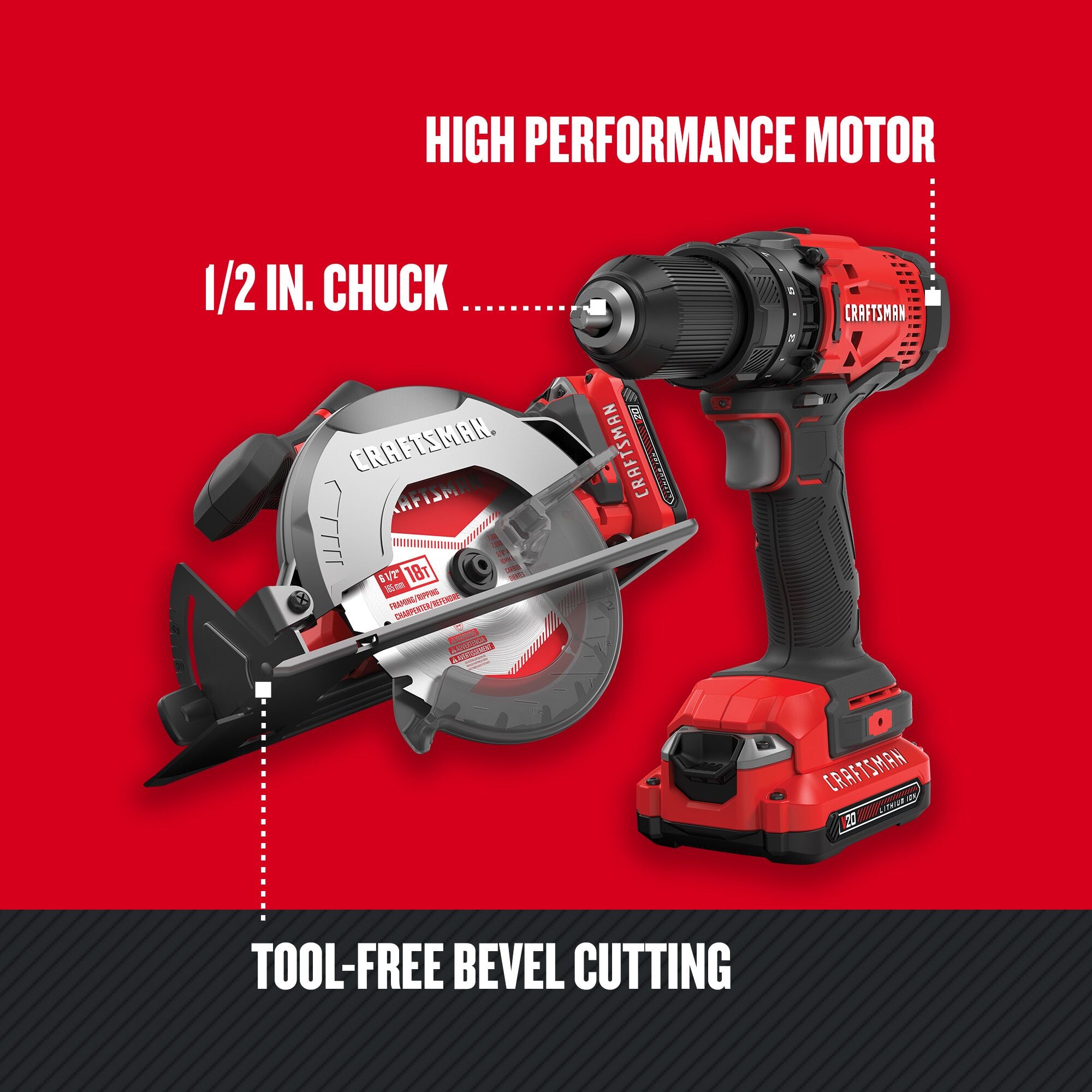 Graphic of CRAFTSMAN Combo Kits: Power Tools highlighting product features