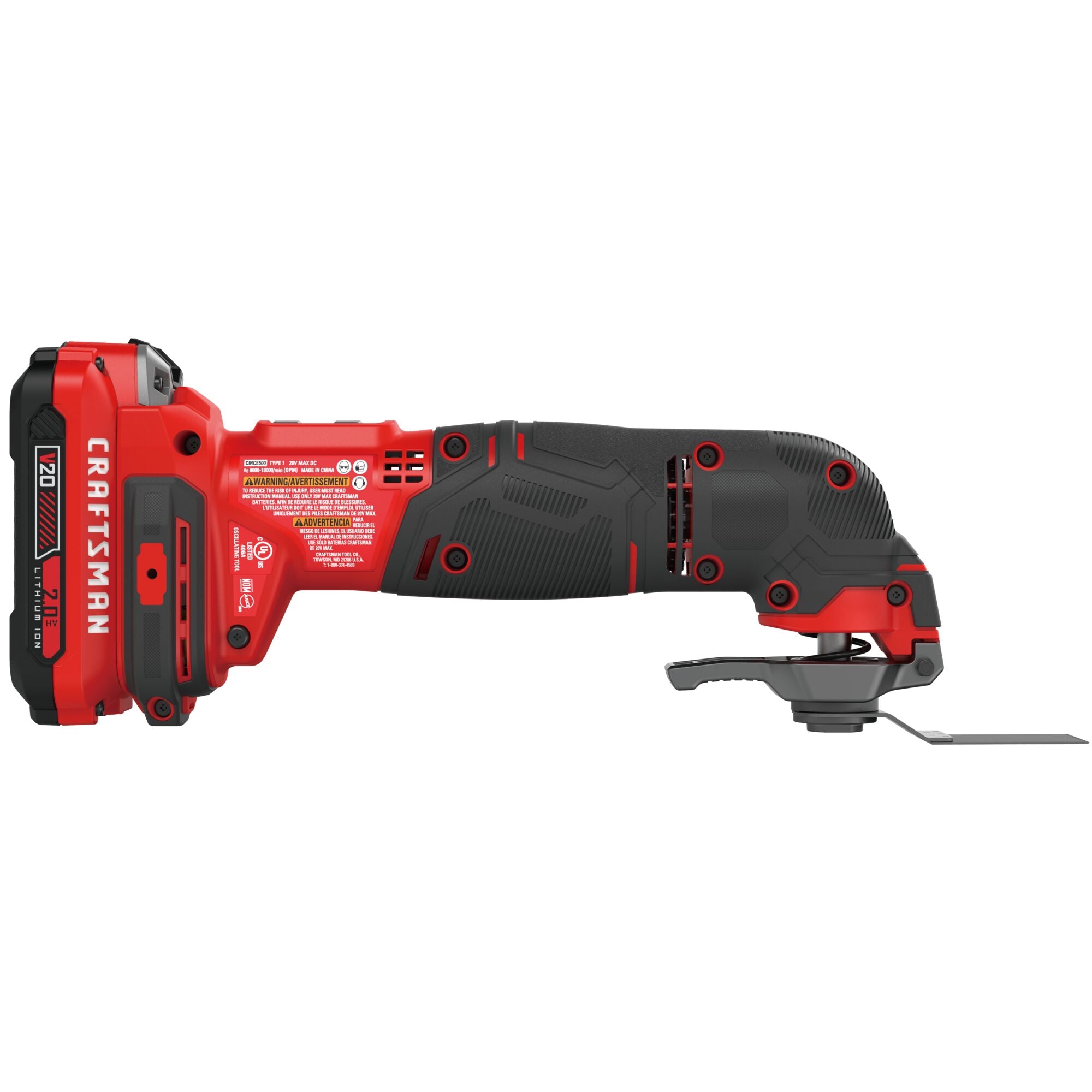 Left profile of cordless oscillating tool kit.