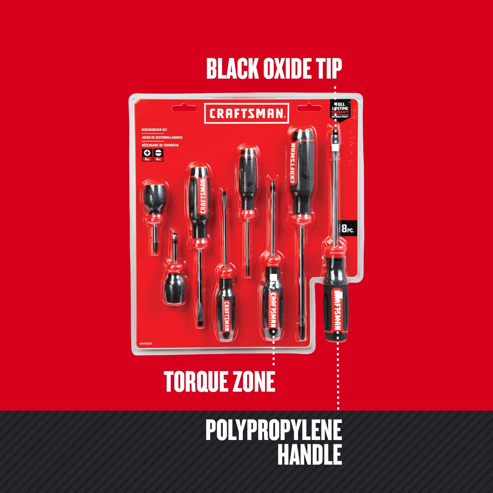 Graphic of CRAFTSMAN Screwdrivers: Bi-Material highlighting product features