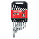 7 piece S A E flex head ratchet wrench set in packaging.
