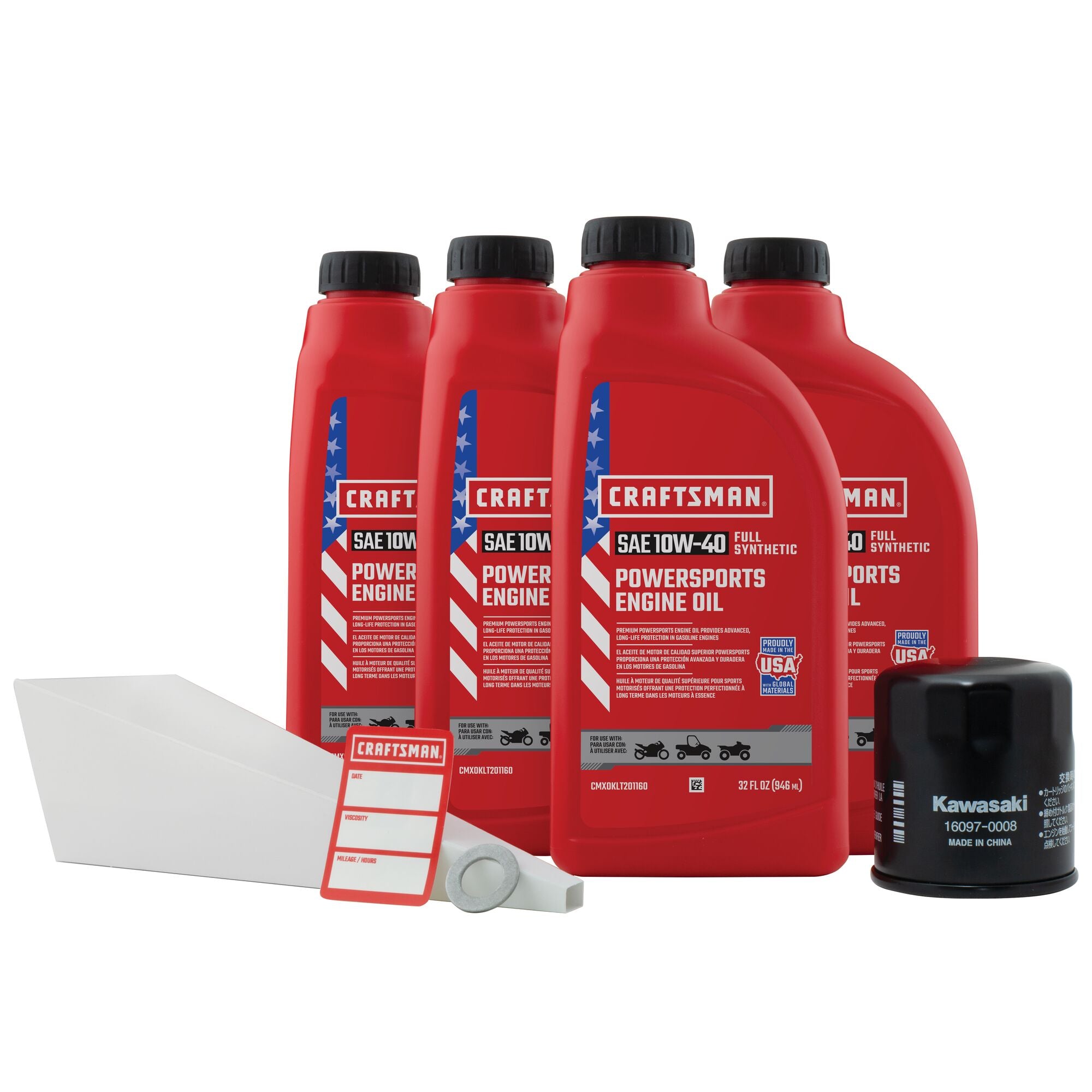 Oil change kit with oil filter, change sticker and oil funnel