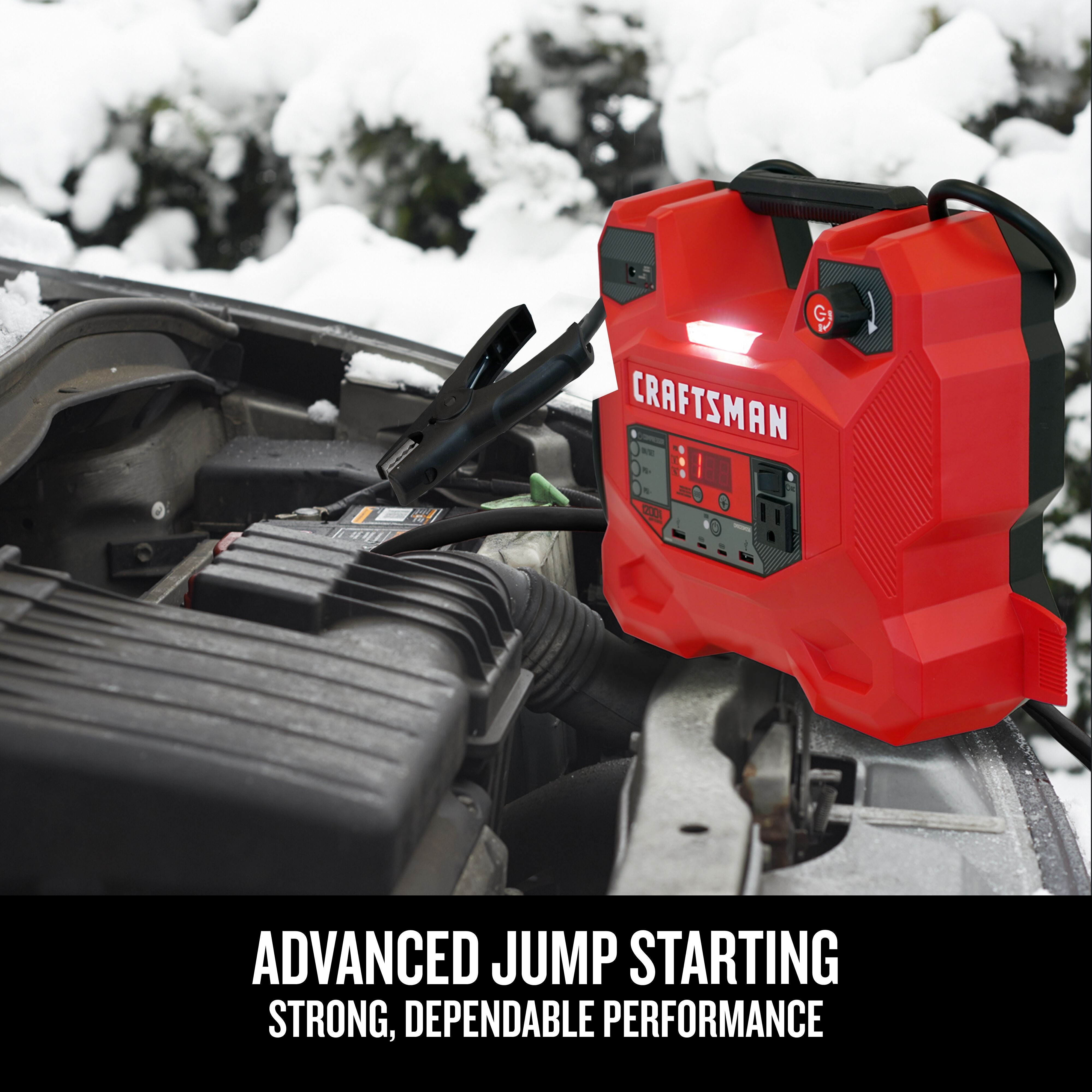 1200 Peak Amp Jump Starter and Portable Power Station jump starting graphic