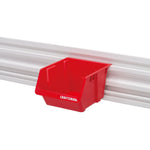 Single red VERSATRACK Bin attached to white VERSATRACK trackwall