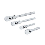 Right profile of V series quarter inch three eighth inch and half inch drive ratchet set. 4 pack