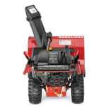 Back profile of 30 inch 357 CC electric start two stage snow blower.