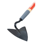 Profile of wood handle planting hoe.