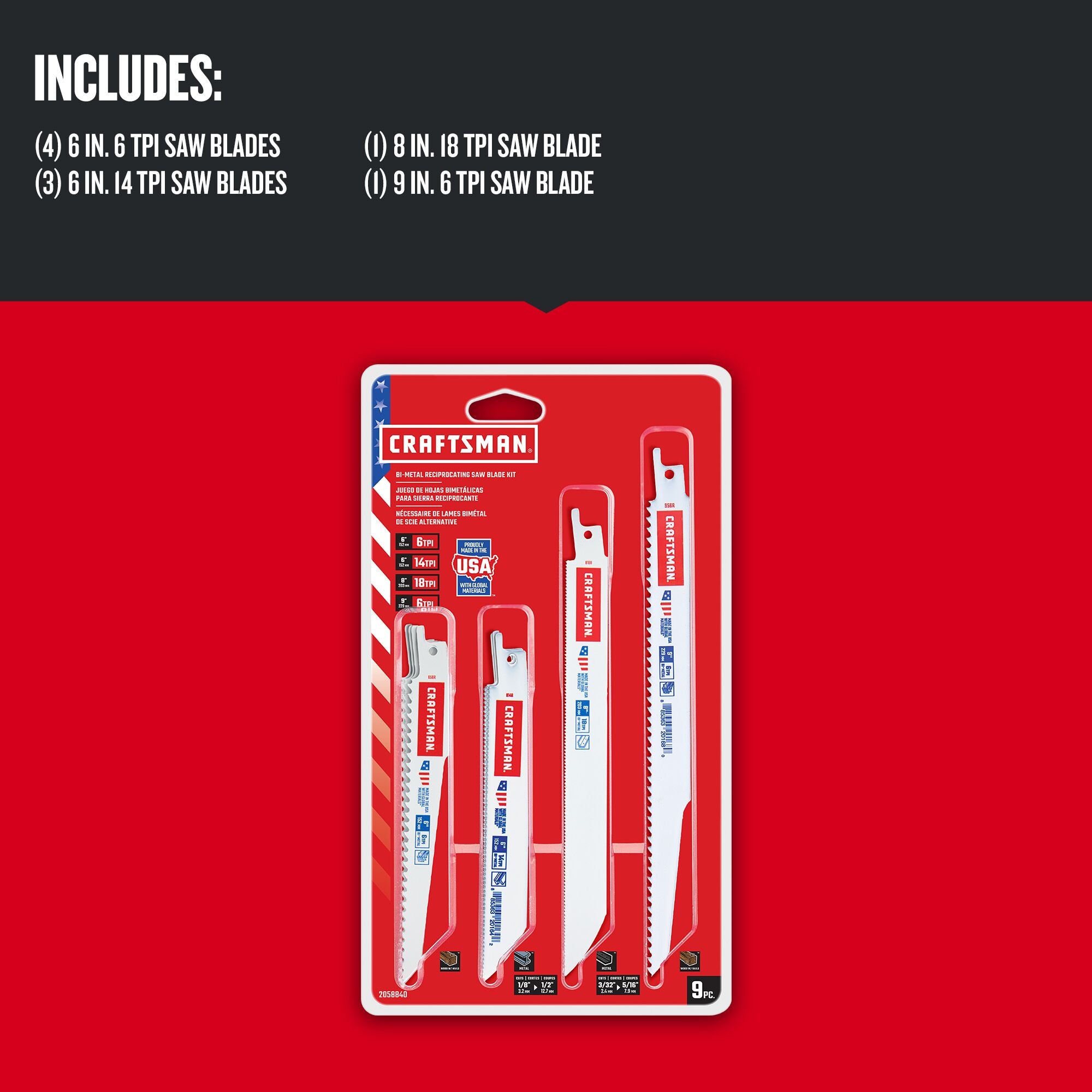 Graphic of CRAFTSMAN Blades: Reciprocating Saw highlighting product features