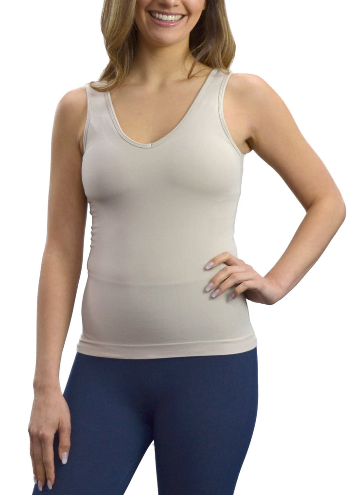 SEAMLESS BUILT IN BRA REVERSIBLE TANK - O/S - SAND